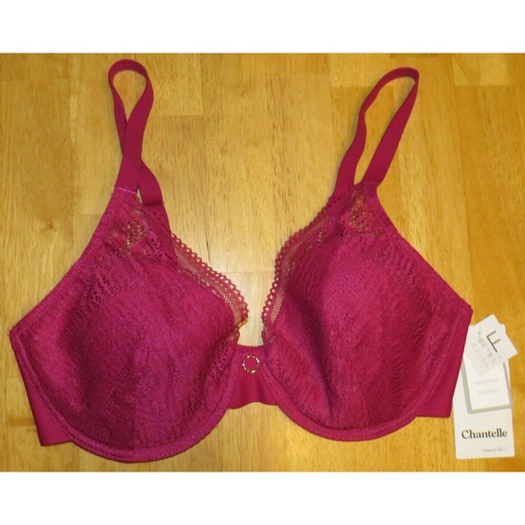 Chantelle Magenta Lace Front Underwire Plunge Bra Size 32DDD - Picture 9 of 10